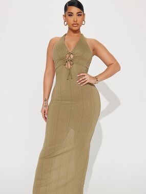 Olive halter maxi dress